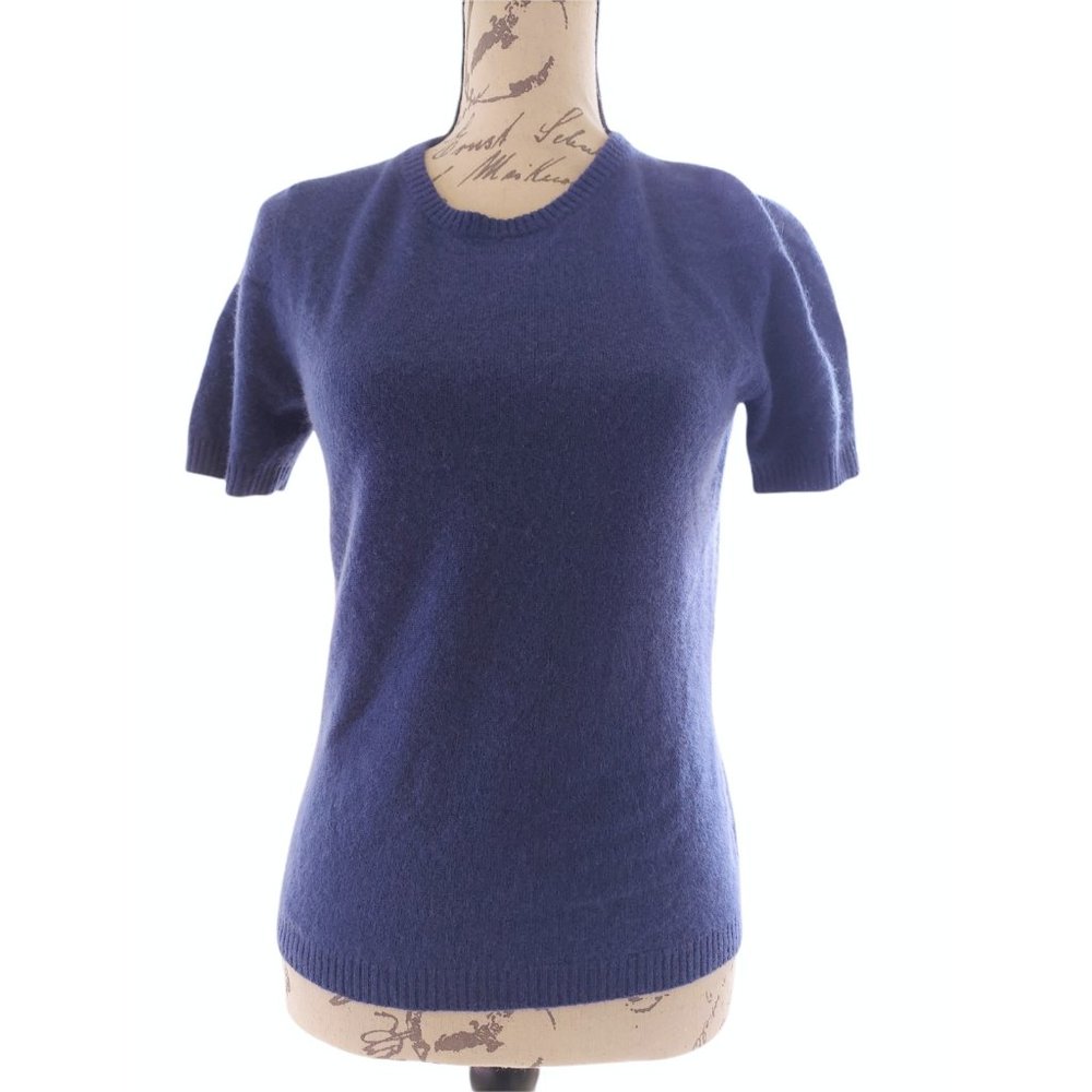 LORD & TAYLOR Women's Marine Blue Short Sleeve 2-Ply Cashmere Sweater Size Small